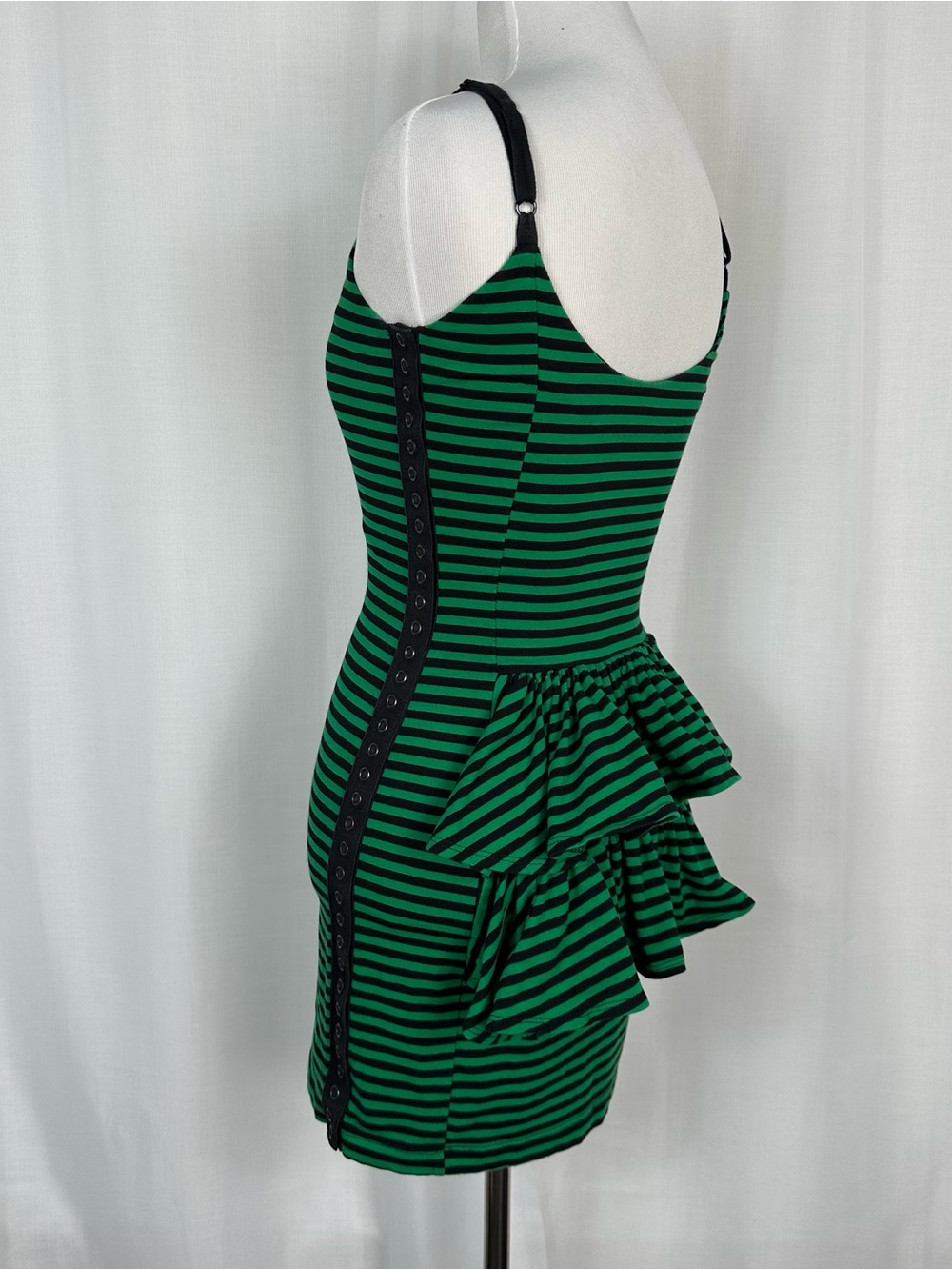 Vtg Betsey Johnson Y2K Striped Ruffle Bustle Dress S Punk Goth Whimsigoth Grunge